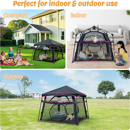 Extra Large Catio Outdoor Cat Enclosure 2-Tier Cat Tent for Patio, Balcony, Indoor & Outdoor, Foldable Cat Playpen with 3 Doors, Weatherproof Sunproof with Fashionable carrybag（Patented）
