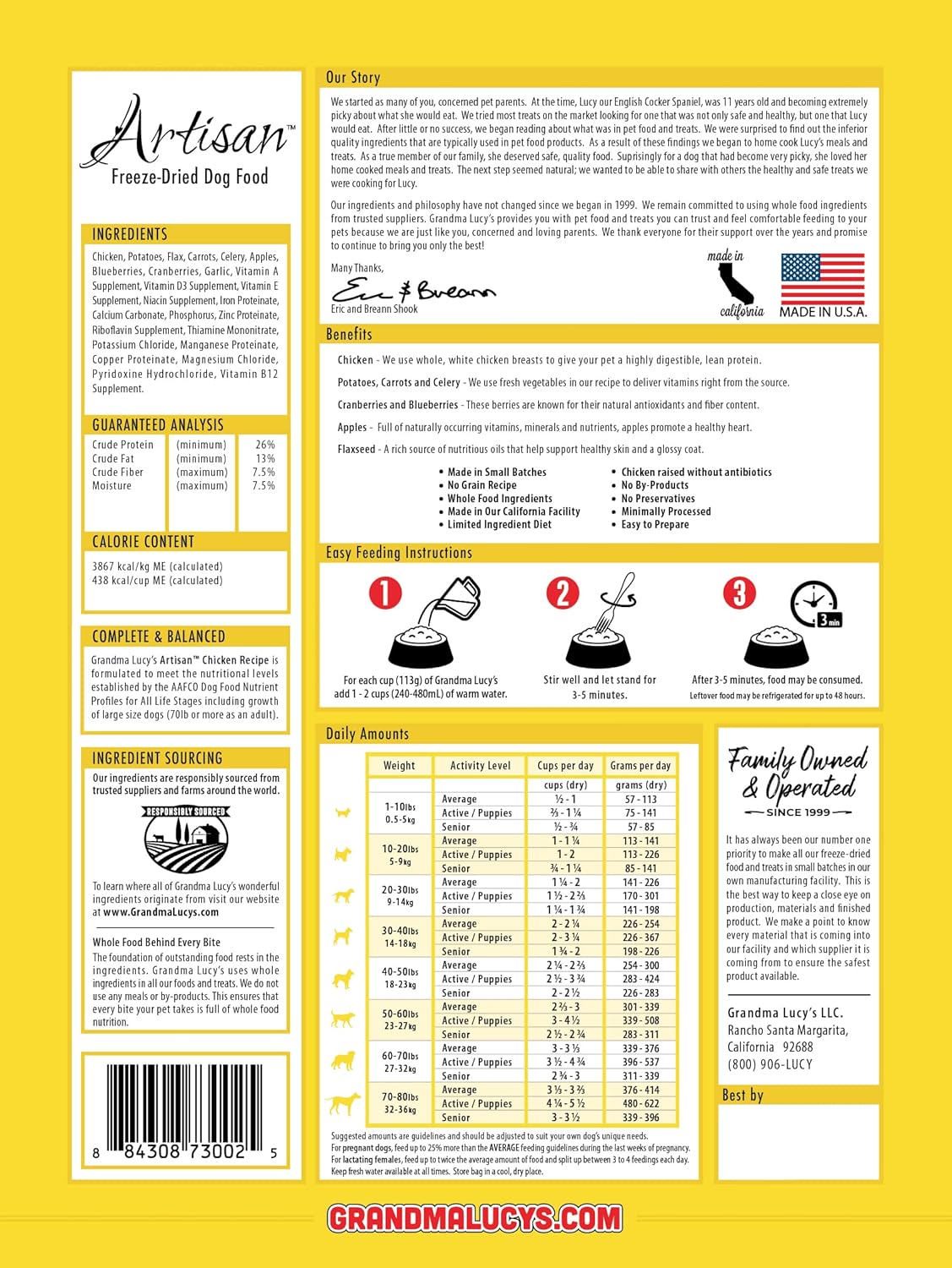 Grandma Lucy's Artisan Dog Food, Grain Free and Freeze-Dried - Artisan Chicken, 10Lb Bag