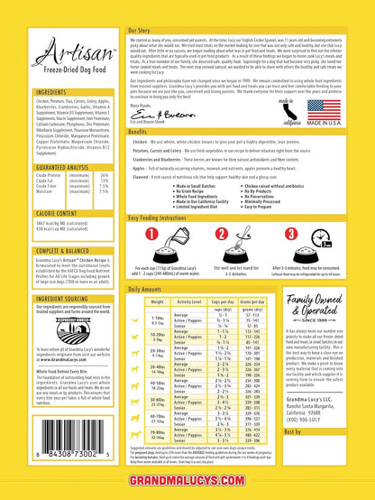 Grandma Lucy's Artisan Dog Food, Grain Free and Freeze-Dried - Artisan Chicken, 10Lb Bag