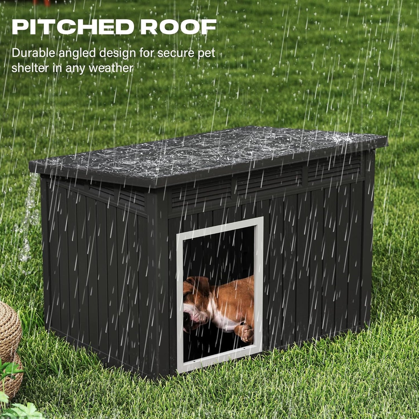 Fancyango Large Weatherproof Dog House with Removable Roof for Indoor & Outdoor Use - Spacious (42.8" L x 33" W x 31.5" H) Classic Black