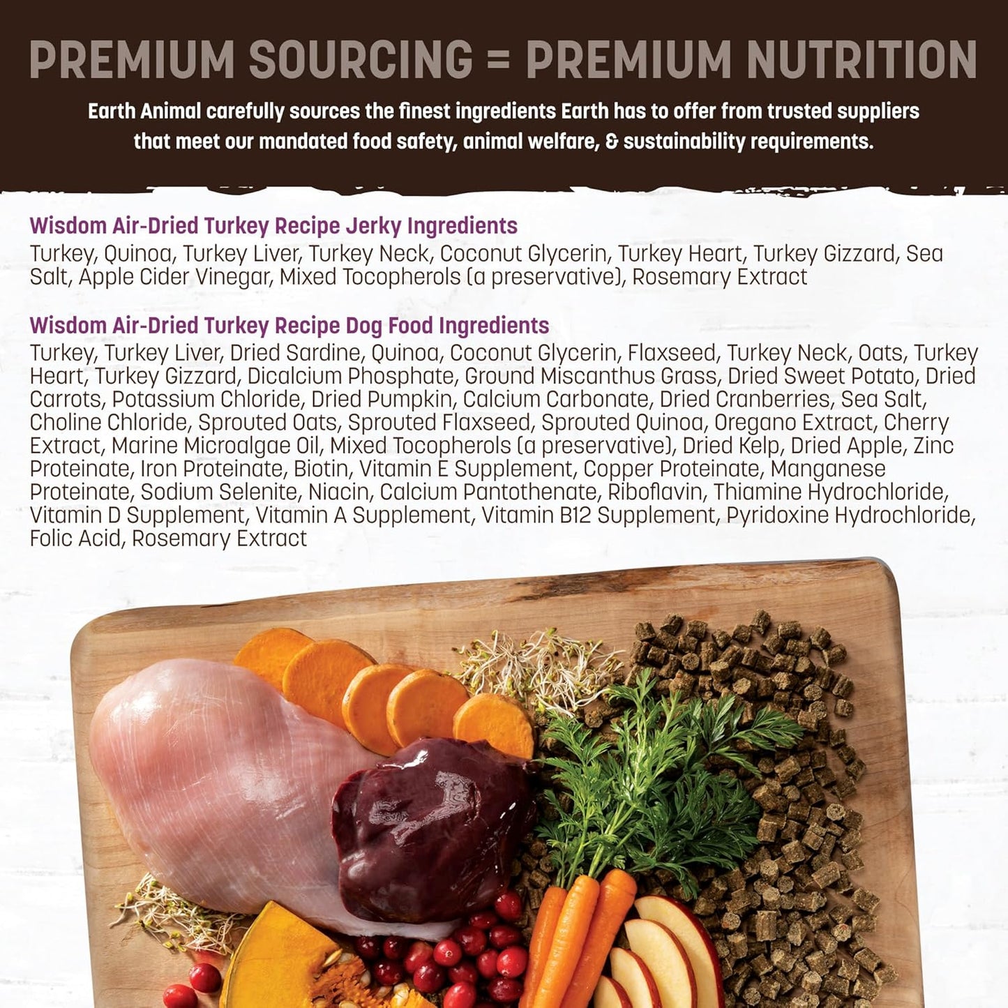 Earth Animal Wisdom Air Dried Dog Food & Jerky Bundle – Turkey Recipe, Premium Natural Dog Food & Treats for All Breeds & Ages - Includes 2 lb Bag + 4 oz Jerky Strips - Made in The USA