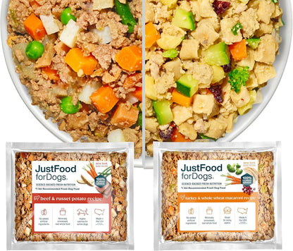 JustFoodForDogs Frozen Fresh Dog Food Topper Starter Pack, Beef & Turkey Human Grade Dog Food Recipes, 5.5 oz (Pack of 9)
