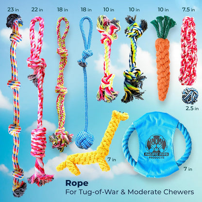 Pacific Pups Products Dog Rope Toys for Medium Dogs 11 Pack - 11 Dog Toy Pack & Puppy Teething Rope Tug of War Dog Toys, Chew Toys to Keep Them Busy, Puppy Chew Ropes