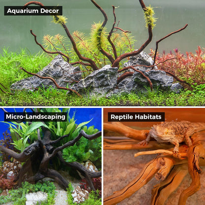 Aquarium Rocks & Driftwood Decor Kit, 2-8 Inches Natural Seiryu Stone 4 PCS for Aquascaping, 6-10 Inches Natural Driftwood 2 PCS for Fish Tank Decoration, Reptile and Amphibian Enclosures