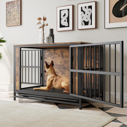 LUMILAND Stylish Dog Crate Furniture for Ultimate Comfort, Multi-Functional and Chew-Resistant Design, Rustic Brown
