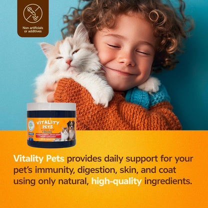 Vitality Pets – Natural Multivitamin Powder for Dogs & Cats with Zeolite clinoptilolite, Pumpkin & Mushroom Blend – Immune & Digestive Support – 100g for All Breeds & Sizes