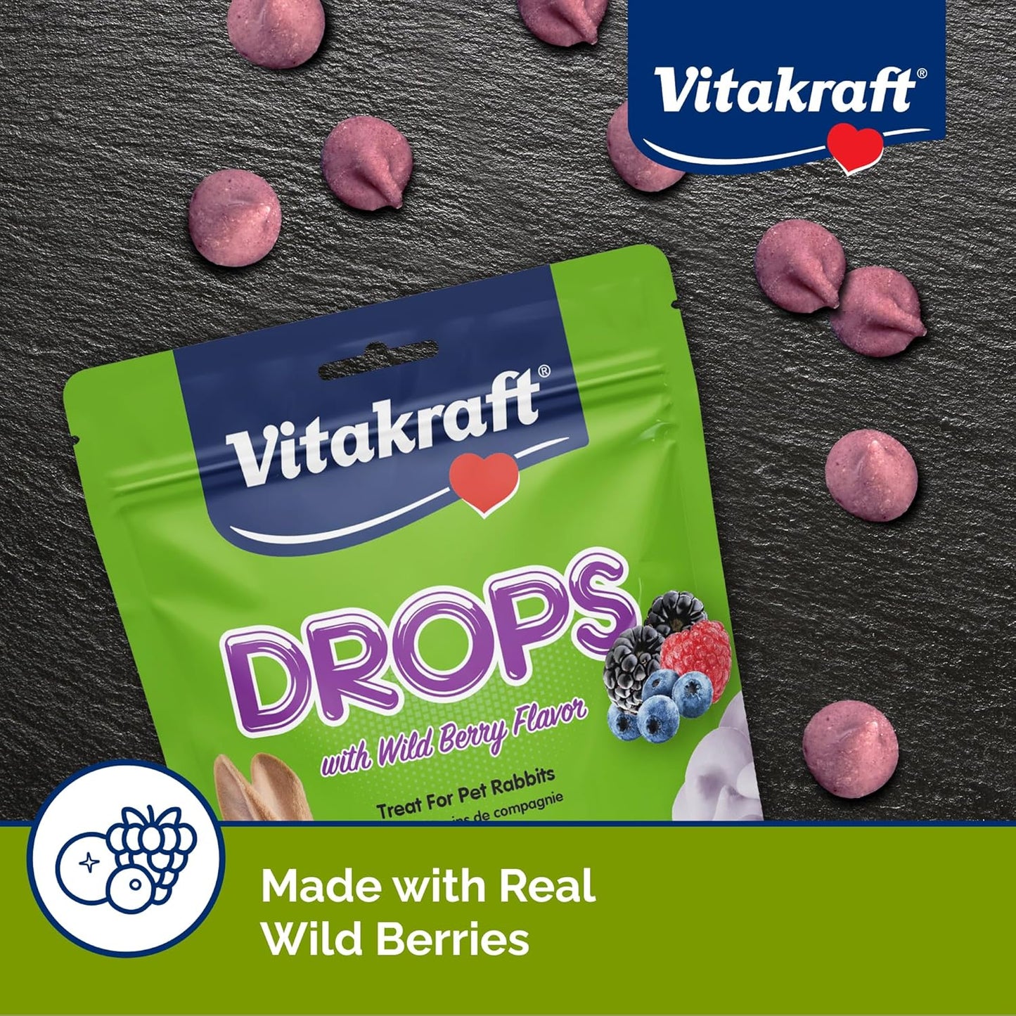 Vitakraft Drops Rabbit Treats with Wildberry Flavor – 5.3 oz Delicious Yogurt-Based Snacks for Rabbits, Guinea pigs, Hamsters, Gerbils, Mice, Rats, Chinchillas, and other Small Animals.