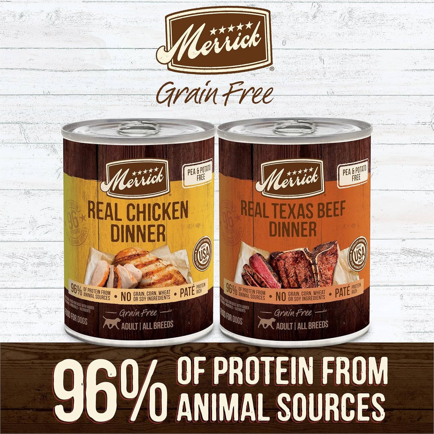 Merrick Grain Free Premium and Natural Canned Dog Food, Soft and Healthy, Real Beef and Chicken Variety Pack - (Pack of 1) 9.5 lb. Cans