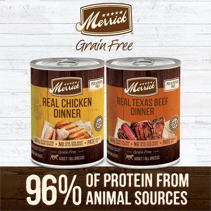 Merrick Grain Free Premium and Natural Canned Dog Food, Soft and Healthy, Real Beef and Chicken Variety Pack - (Pack of 1) 9.5 lb. Cans