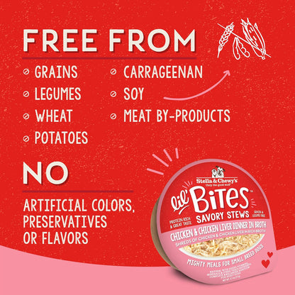 Stella & Chewy's Lil Bites Savory Stews for Small Breeds Chicken & Chicken Liver Dinner in Broth, 2.7 oz. Cups (Pack of 12)