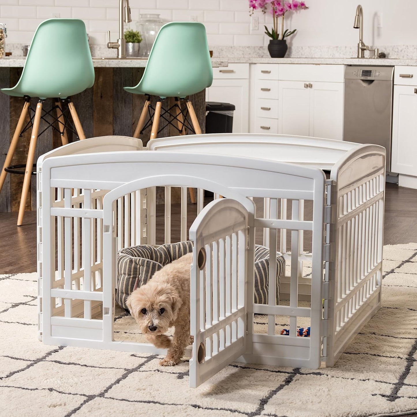 IRIS USA 24" 4-Panel Dog Playpen with Door, 35 x 35 x 24, Puppy Playpen, Dog Play Pen Indoors, Pet Fence, Puppies/Small Dogs, White