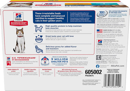 Hill's Science Diet Adult 7+, Senior Adult 7+ Premium Nutrition, Wet Cat Food, Variety Pack: Chicken; Tuna Stew, 2.8 oz Pouch Variety Pack, Case of 12