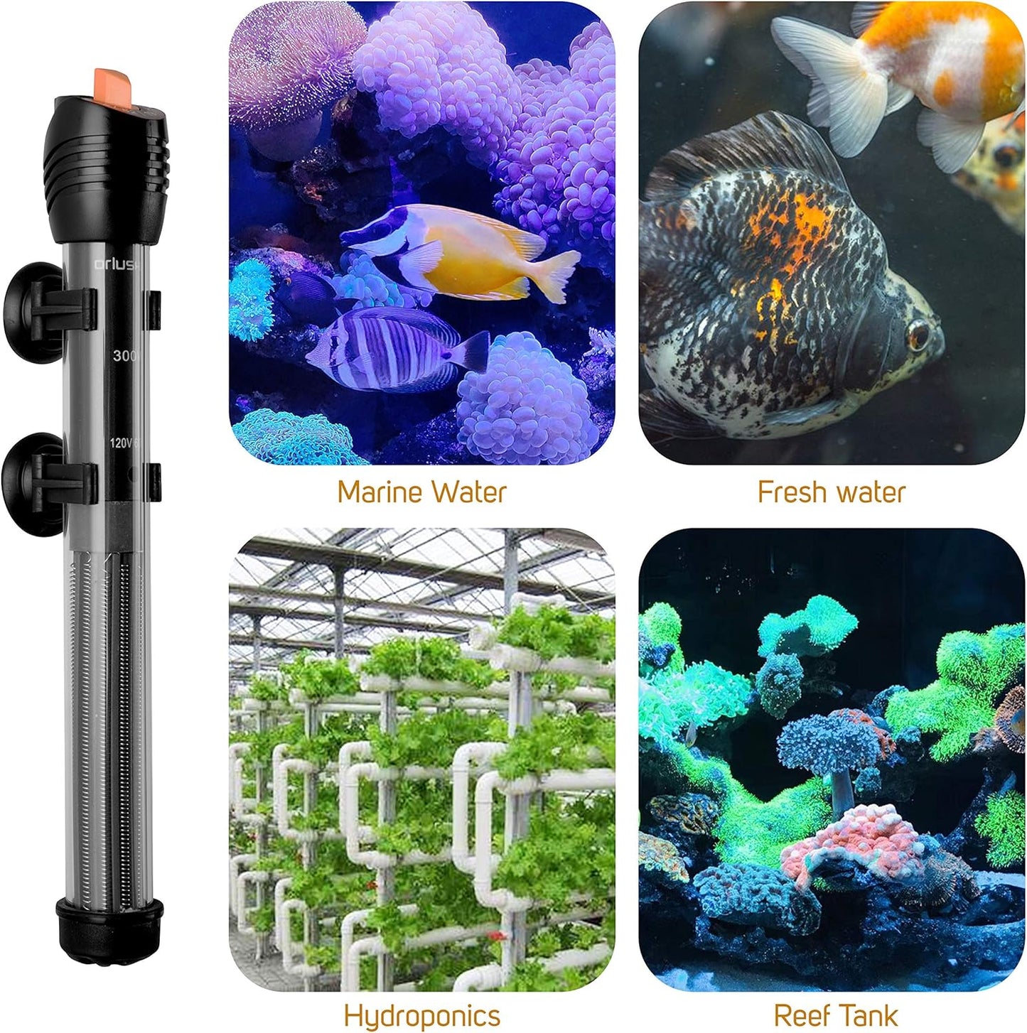 Orlushy Submersible Aquarium Heater,500W Fish Tahk Heater with Adjust Knob Thermostat 2 Suction Cups and Free Thermometer Suitable for Marine Saltwater and Freshwater (500W)