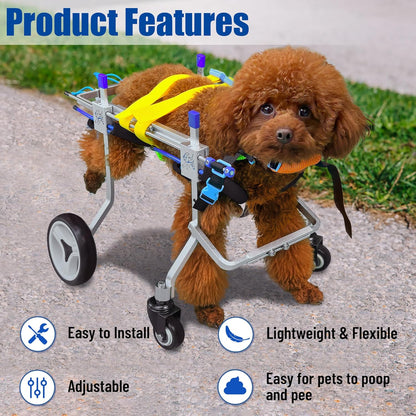 Four-Wheeled Adjustable Dog Wheelchair, Lightweight Mobility Bicycle Trailer for Disabled Pets, Easy to Assemble, Supports Walking and Exercise