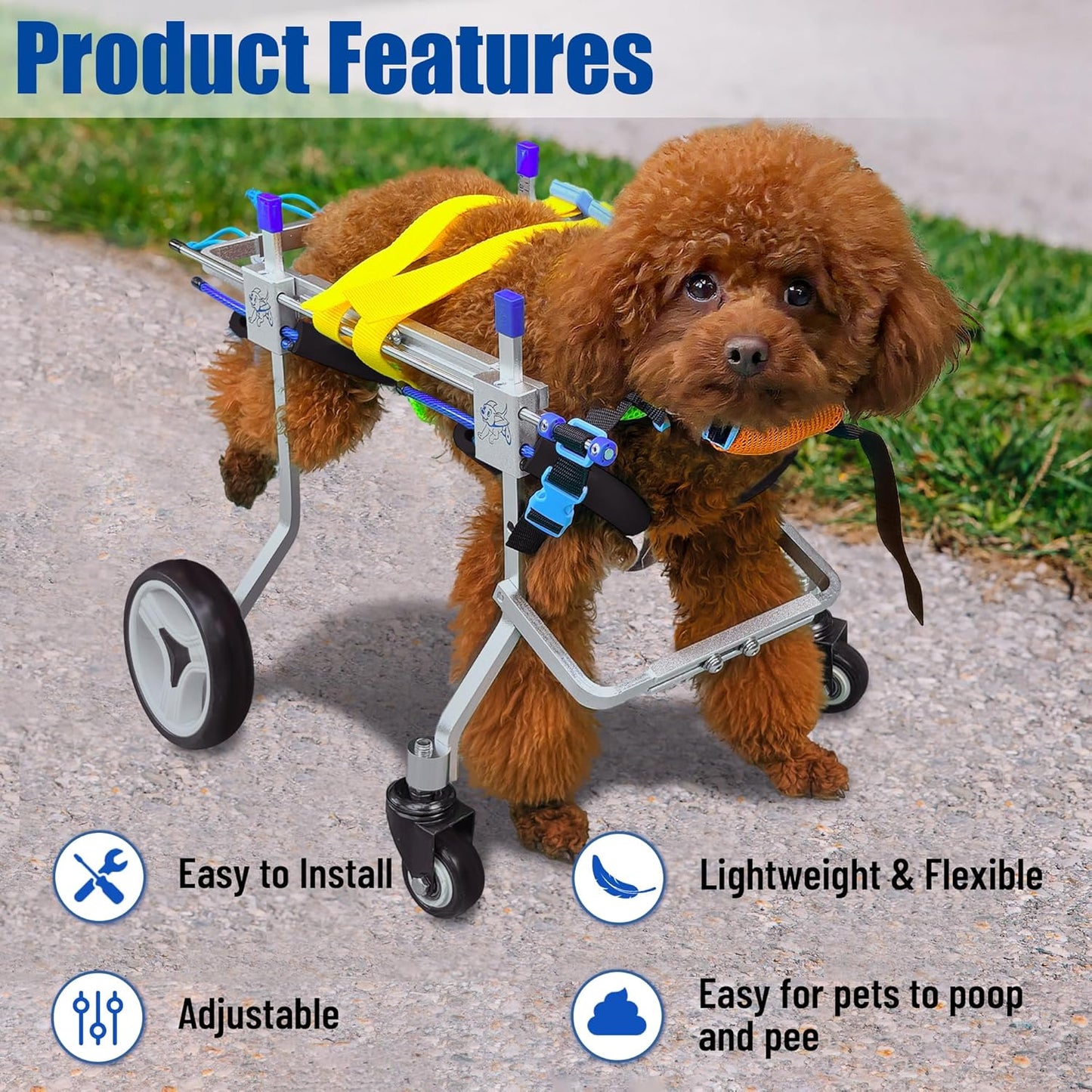 Four-Wheeled Adjustable Dog Wheelchair, Lightweight Mobility Bicycle Trailer for Disabled Pets, Easy to Assemble, Supports Walking and Exercise