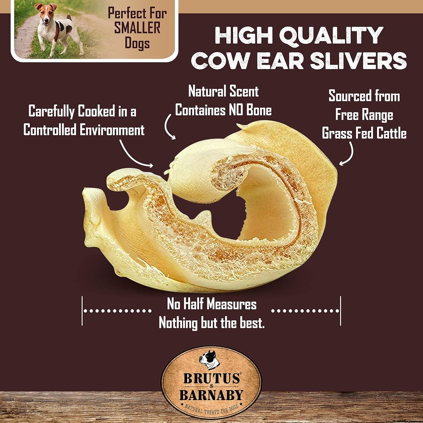 BRUTUS & BARNABY Cow Ears for Dogs – Thick Cut, Grass-Fed Angus Beef, All-Natural No-Rawhide Dog Treat Alternative