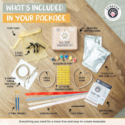 Pet Paw Print Impression Kit Makes (2) Dog Keepsake Ornaments, Inkless Paw Print Kit for Dogs (and Cats!) - Dog Paw Print Kit Keepsake, New Puppy Gift, Pawprint Kit w/ Paints & Name Stamps! (White)