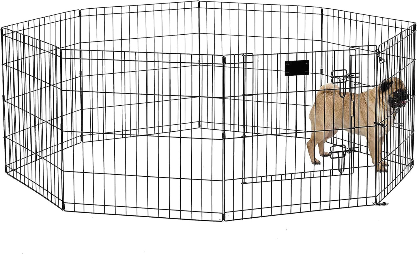 MidWest Homes for Pets Folding Metal Puppy/Dog Exercise Pen, Indoor/Outdoor Playpen with Secure Door, Provides 16 Sq Feet of Play Space, 24-Inches Tall, Black E-Coated
