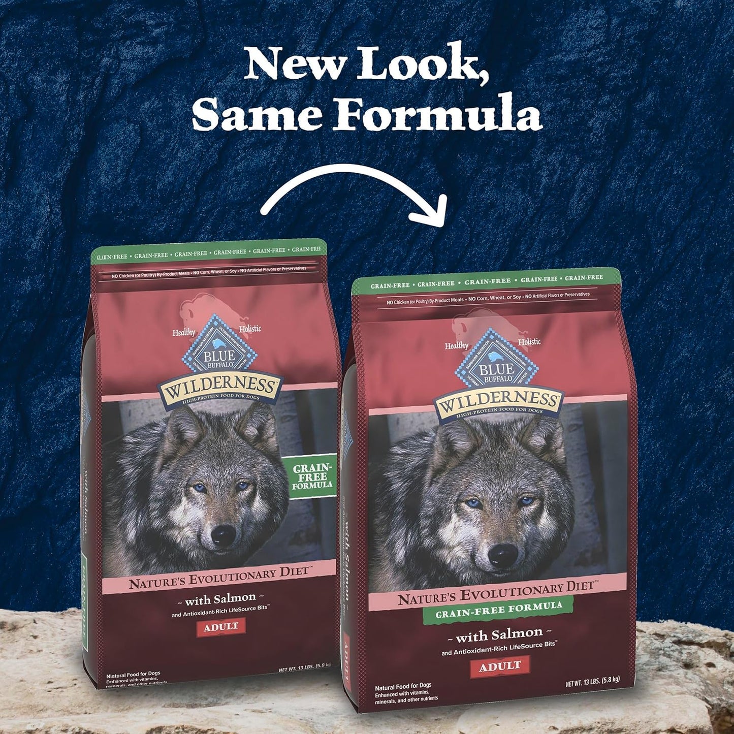 Blue Buffalo Wilderness Adult High-Protein Dry Dog Food with Real Salmon, Grain-Free, Made in The USA with Natural Ingredients, Salmon, 13-lb. Bag