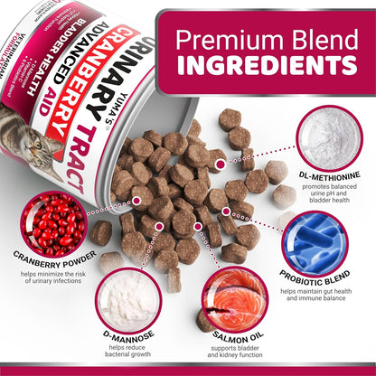 Cat UTI Treatment - Cranberry Supplement for Cats - Bladder Control - Urinary Tract Health Infection Treatment - UTI Medicine - Vitamins and Food Supplements - Immune & Multivitamin Support Chews