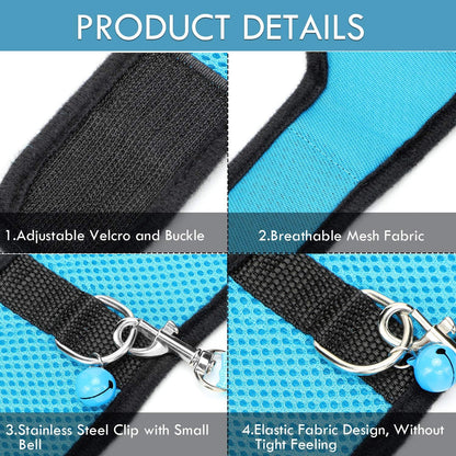 SATINIOR 2 Pieces Guinea Pig Clothes Baby Ferret Rats Hamster Soft Mesh Harness Leash Vest Set with Bell for Guinea Pigs, Hamster, Ferret, Rabbit, Chinchilla and Similar Small Animals (Blue, Black,S)