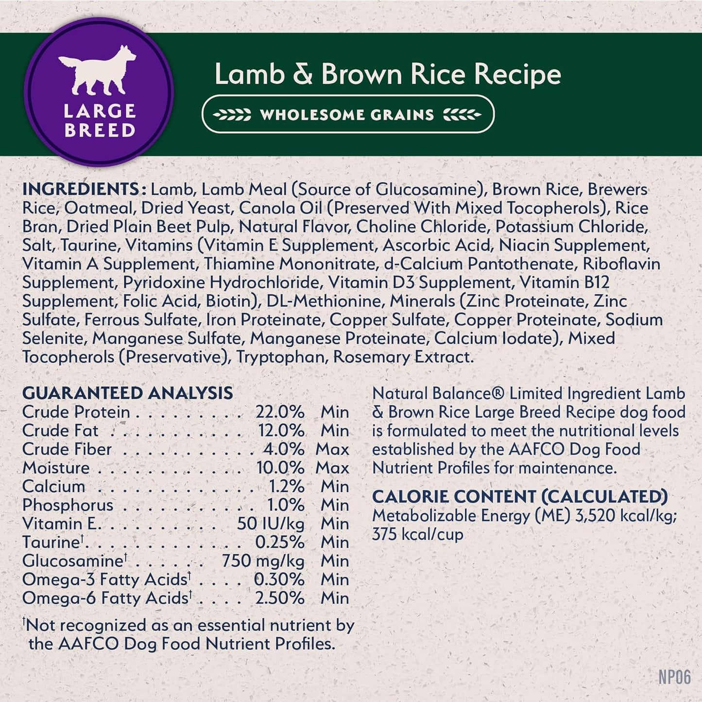 Natural Balance Limited Ingredient Large Breed Adult Dry Dog Food with Healthy Grains, Lamb & Brown Rice Recipe, 26 Pound (Pack of 1)