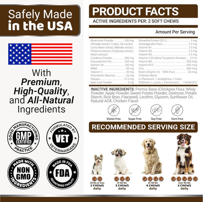 Turkey Tail Mushroom for Dogs - 170 Count - Mushroom Chews for Dogs Lipoma Lumps and Bumps - Immune, Digestive, Skin, Energy & Joint Health - Buddy Overall Health Guard - Dog Multivitamin Supplement