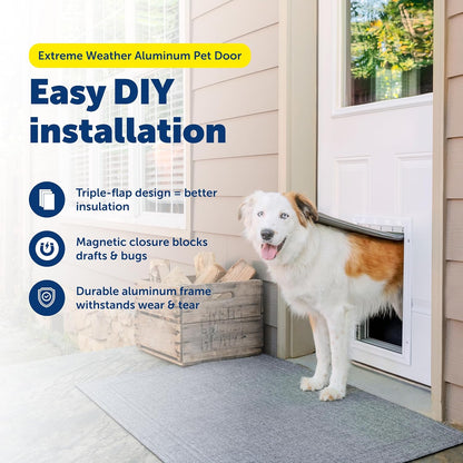 PetSafe Extreme Weather Aluminum Pet Door - Energy-Saving Thermal Barrier Pet Flap with Slide-in Door Locking & Secure Flap Cover - for Dogs Up to 100 Lb - Large