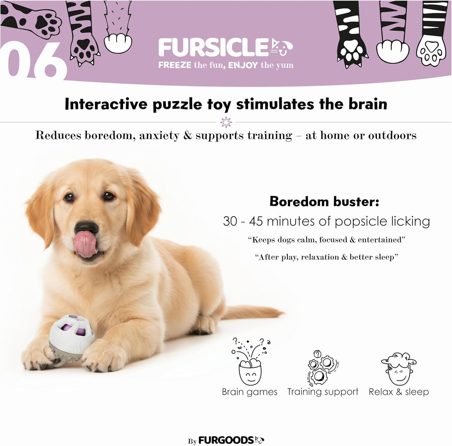 FurSicle Freezable Dog Treat Ball/ Frozen Feeder Enrichment Lick Toy | Interactive Treat Dispensing Puzzle/ Slow Feeder | Puppy Teething, Boredom/ Anxiety Relief | Gift for Small, Medium, Large Dogs