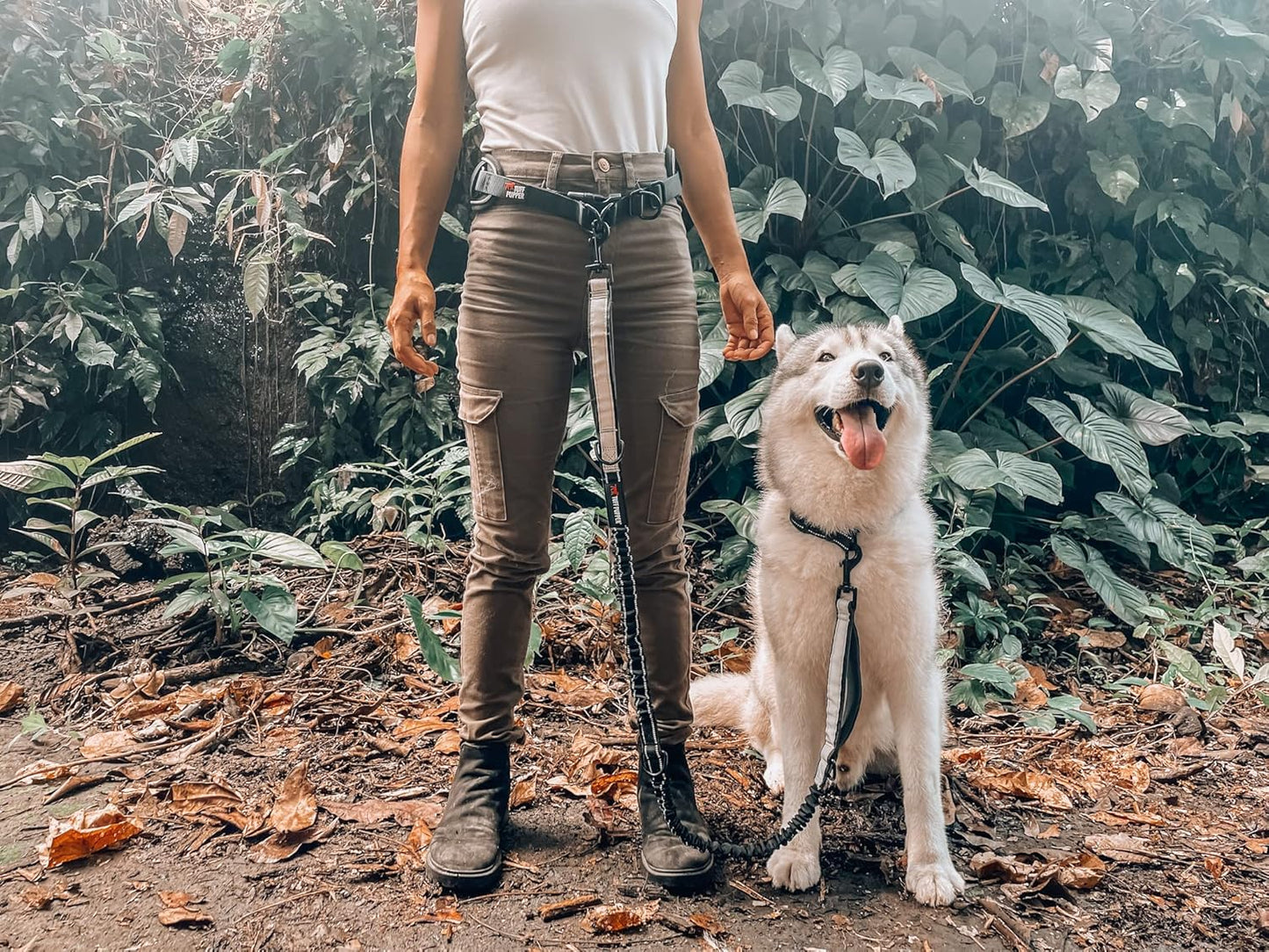 Tuff Pupper Heavy Duty Hands Free Dog Leash | One Large Dog Up to 125 lbs | Comfortable Shock Absorbing Bungee | Reflective Padded Handles | Lumbar Waist Belt 26-38" | Walking Jogging Running Leash