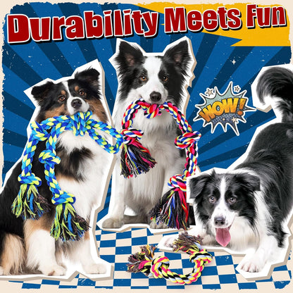 Tough & Strong Dog Toy for Aggressive Chewers – Tough Chew Toys for Large Dogs, Ideal for Tug-of-War & Teeth Cleaning, with 3 Rope Toys & 2 Dog Bags