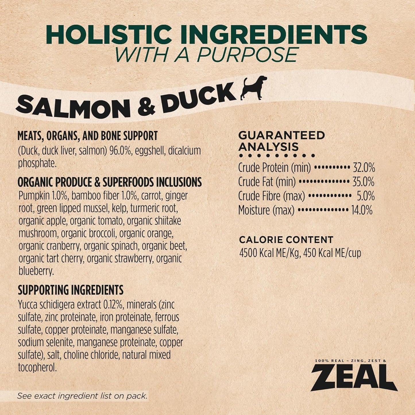 ZEAL Canada Air-Dried Salmon & Duck Recipe for Dogs - Superfood Omega-3 Rich, Dual-Protein, Grain Free, No Fillers, Complete Nutrition (Salmon & Duck, 2.2 lb)