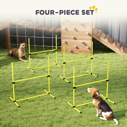 PawHut 4 Piece Dog Agility Training Equipment for Dog Agility Course with Adjustable Height Jump Bars, Included Carry Bag, & Displacing Top Bar, Yellow