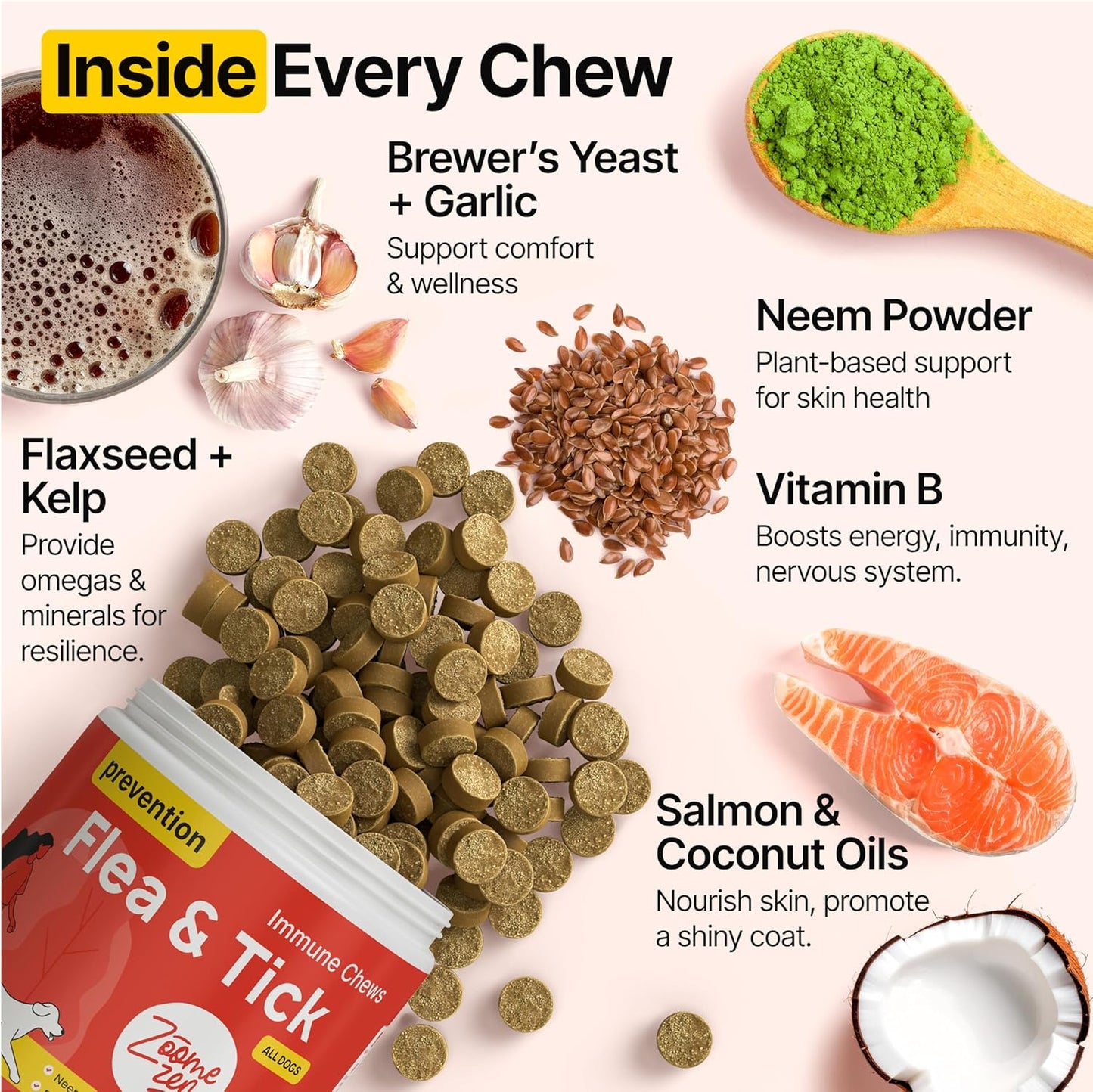 Flea and Tick Prevention for Dogs Chewable – Natural Flea Pills for Dogs, All Breeds & Ages, Chicken Flavor – Dog Flea and Tick Treatment Chewable Supplement – 1 Pack, 170 Count, Made in USA