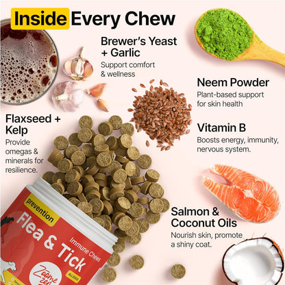 Flea and Tick Prevention for Dogs Chewable – Natural Flea Pills for Dogs, All Breeds & Ages, Chicken Flavor – Dog Flea and Tick Treatment Chewable Supplement – 1 Pack, 170 Count, Made in USA