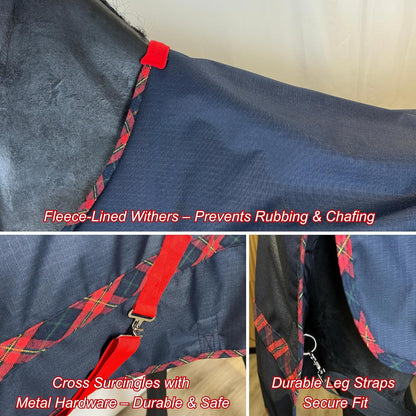 BARN & STABLE 600Denier 3000mm/3000mvp Super Waterproof & Breathable Horse Blankets for Winter with 200g Fill
