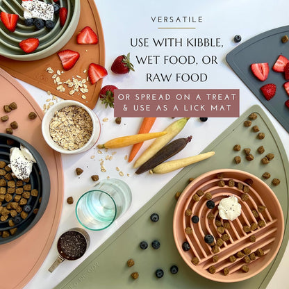 Should We Go? - The Slowdown Bowl Silicone Slow Feeder for Dogs & Puppies, Slow Eating, Modern Lick Mat Design, Reduces Gulping, Fits 2 Cups 7.5” Across x 1.5” Tall, Mealtime Challenge, Medium-Sand