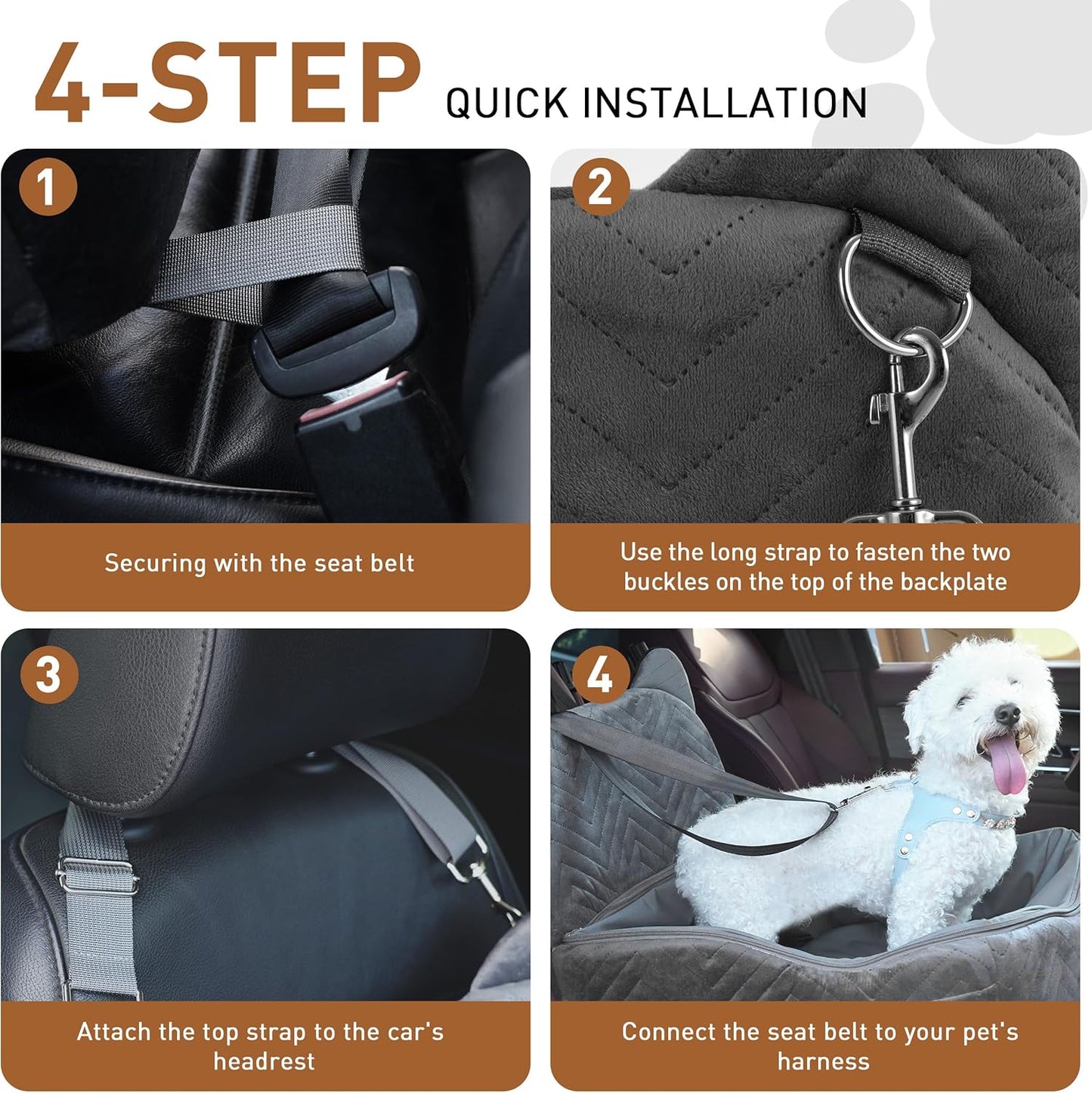 Dog Car Seat for Small/Medium Dogs Up to 30 lbs, Memory Foam Dog Booster Car Seats with Waterproof PU Cover, Pet Seat with Storage Pockets & 2 Safety Belt for Travel(Grey)