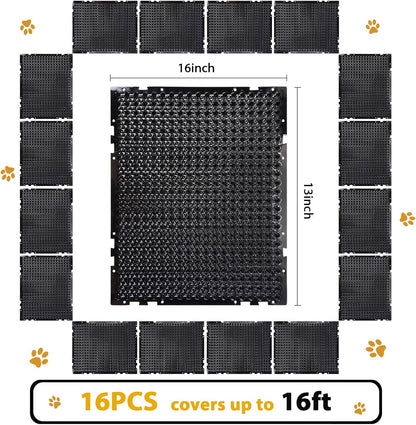 16 Pack Cat Repellent Outdoor Mat Cats Dogs Plastic Bendable Spiked Deterrent Training Repellent PET Mats with Spikes for Indoor Outdoor Supplies, 18.3 Square Feet, 16 x 13 Inch(Black)
