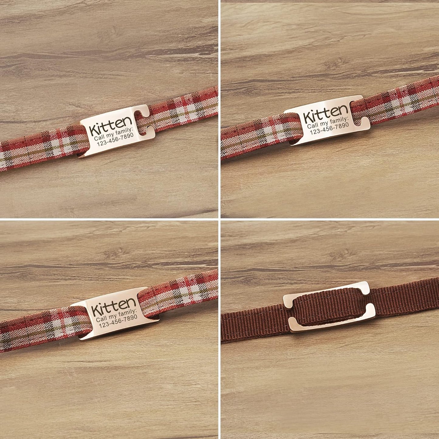 Anavia Slide On Silent Pet ID Tags, S/M/L/XL Personalized Gold Black Stainless Steel Customized Engraved Cat Dog Name Tags, Glossy Finish Chew-Proof Quiet Dog Collar Tag (Medium, Rose Gold)