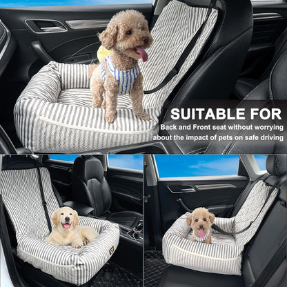 Dog Car Seat for Small and Medium Dogs, Booster Seat Sofa Pet Bed, Portable Car Travel Carrier Bed (Stripes,M)