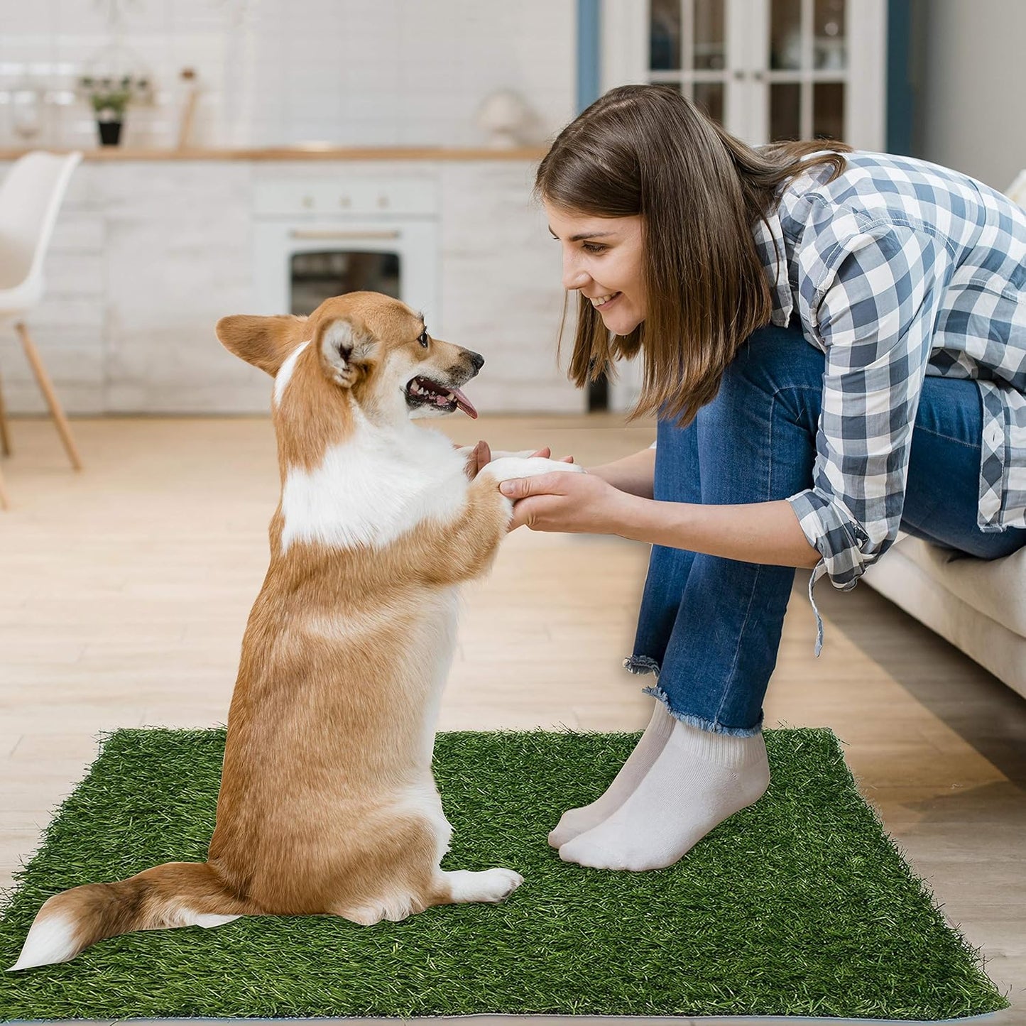 Artificial Dog Grass Pee Pad 20”x 25” 2 Pack, Grass Pad for Dogs Indoor Potty Training, Replacement Turf for Puppy, Washable Reusable Realistic Fake Grass Mat