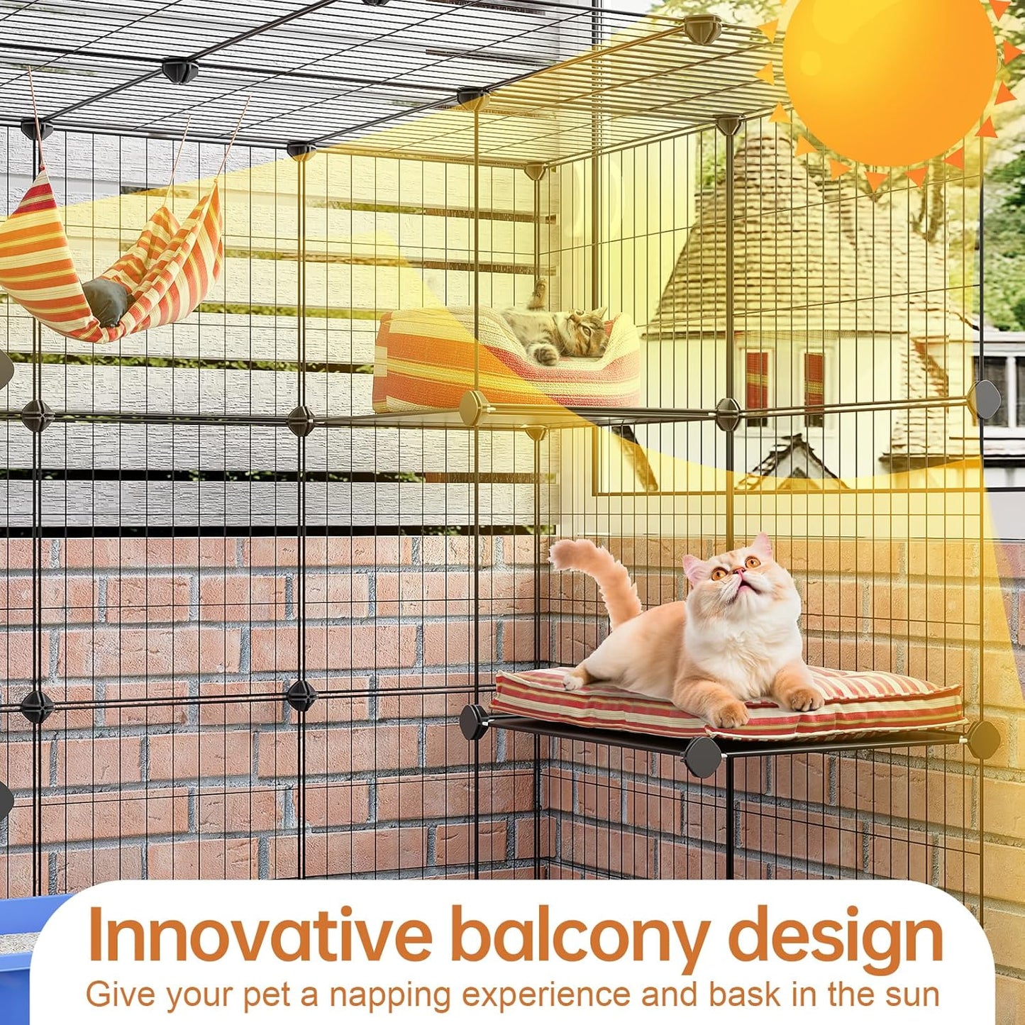 Oneluck 3-Tier Cat Cages Indoor Enclosure DIY Cat Playpen Catio Detachable Metal Wire Kennels Cats Crate Large Extra Exercise Place Ideal for 1 Cat,35.4 Inches