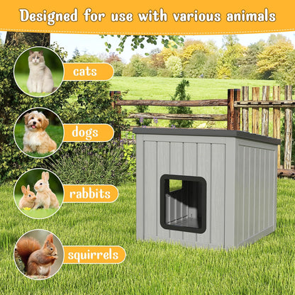 KAMABOKO Outdoor Cat Shelter Weatherproof PP Plastic Cat House for Winter, Insulated Cat Condo for Feral and Outdoor Cats with Waterproof Flat Base for Porch, Backyard, Black