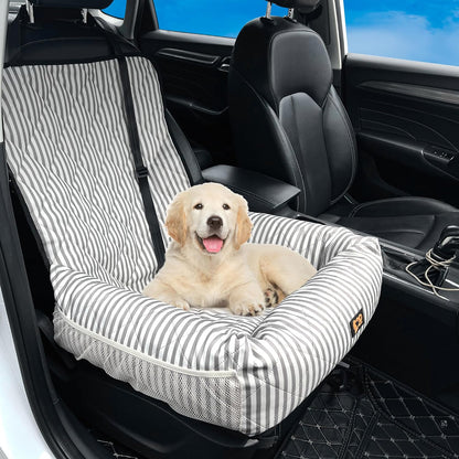 Dog Car Seat for Small and Medium Dogs, Booster Seat Sofa Pet Bed, Portable Car Travel Carrier Bed (Stripes,M)