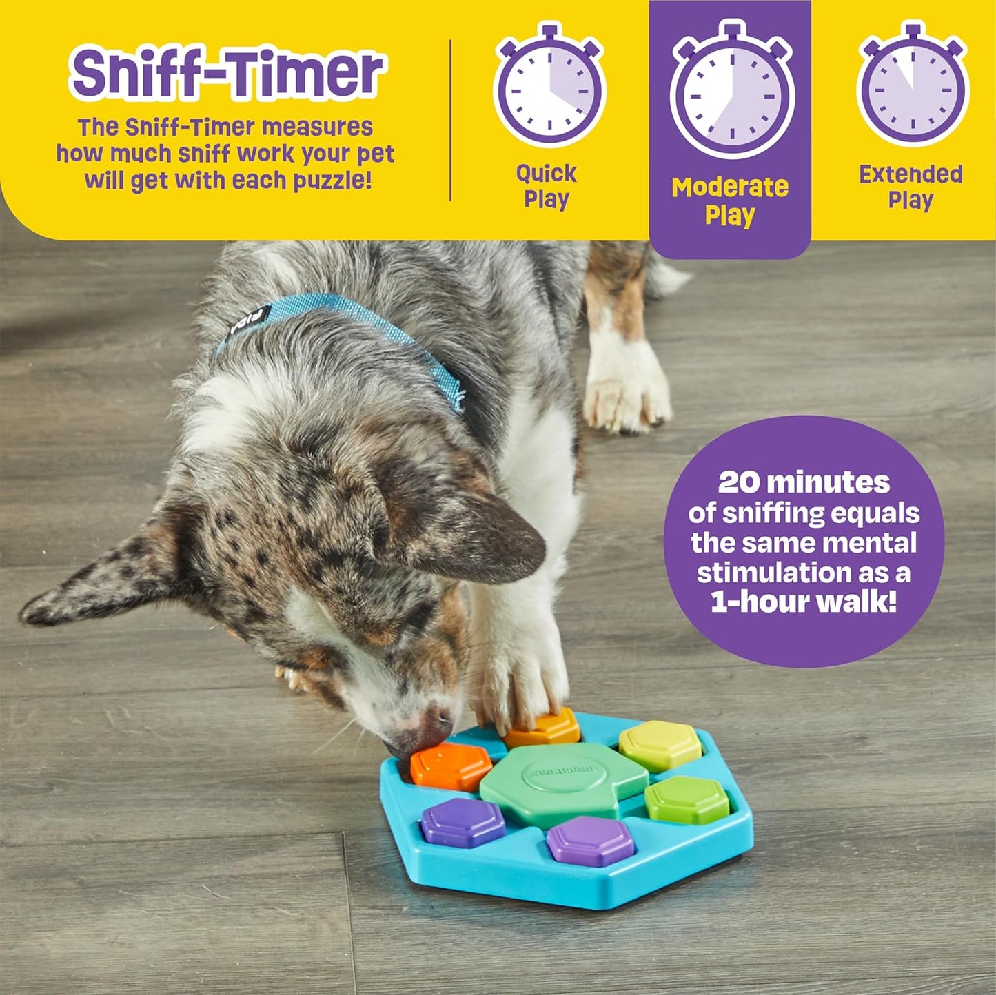 Brightkins Spin & Seek Hexagon Treat Puzzle, Outdoor Puzzle Board, Interactive Dog Toys, Dog Birthday, Enrichment Slow Feeder Bowls, Puppy Teething and Chewing, Stimulating Automatic Feeder