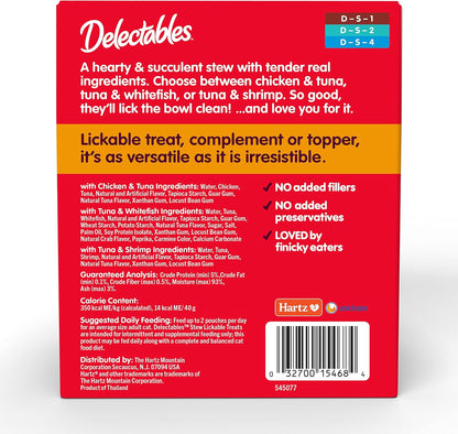 Hartz Delectables Stew Lickable Wet Cat Treats for Adult & Senior Cats, Variety Pack, 1.4 Ounce (Pack of 12)