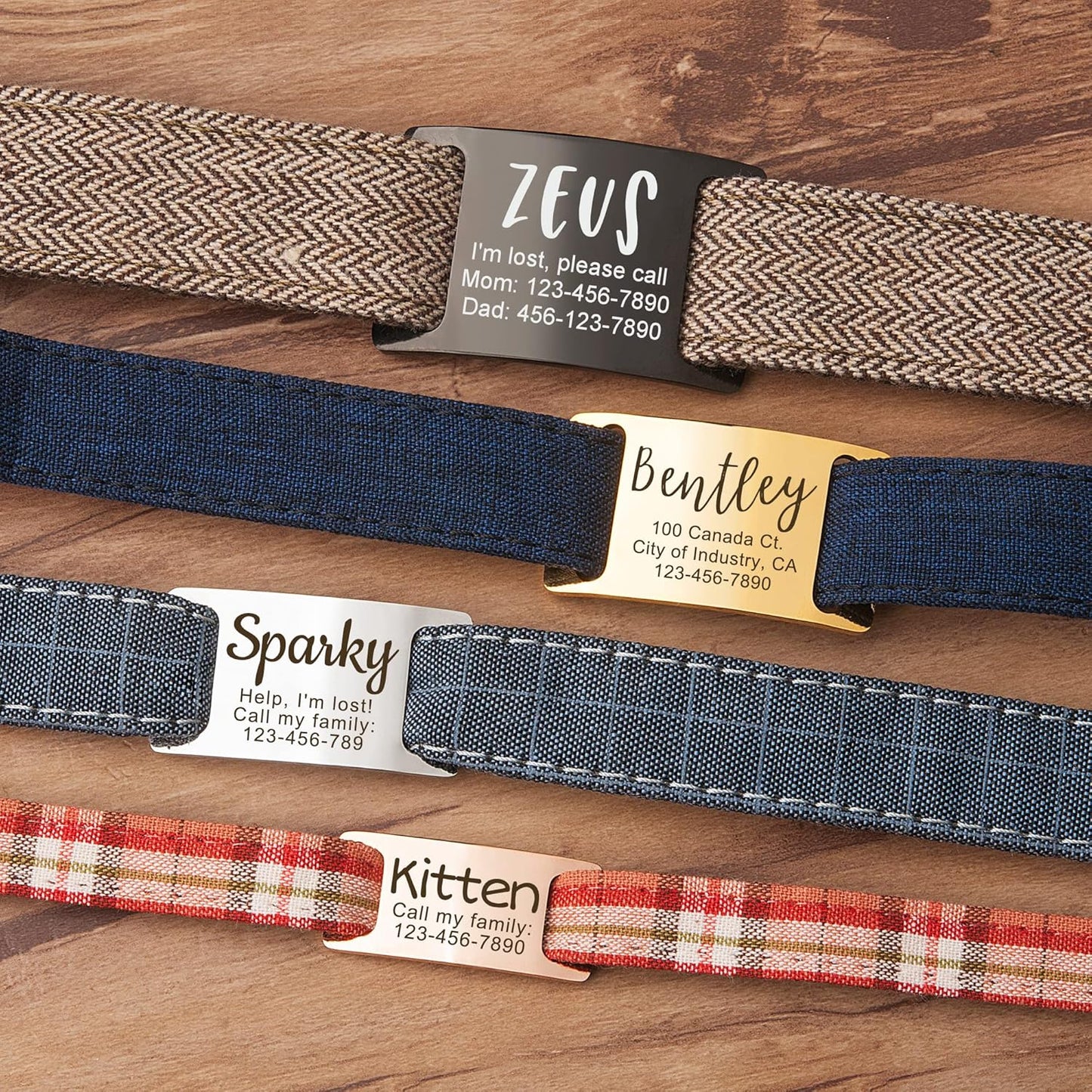 Anavia Slide On Silent Pet ID Tags, S/M/L/XL Personalized Gold Black Stainless Steel Customized Engraved Cat Dog Name Tags, Glossy Finish Chew-Proof Quiet Dog Collar Tag (Medium, Rose Gold)