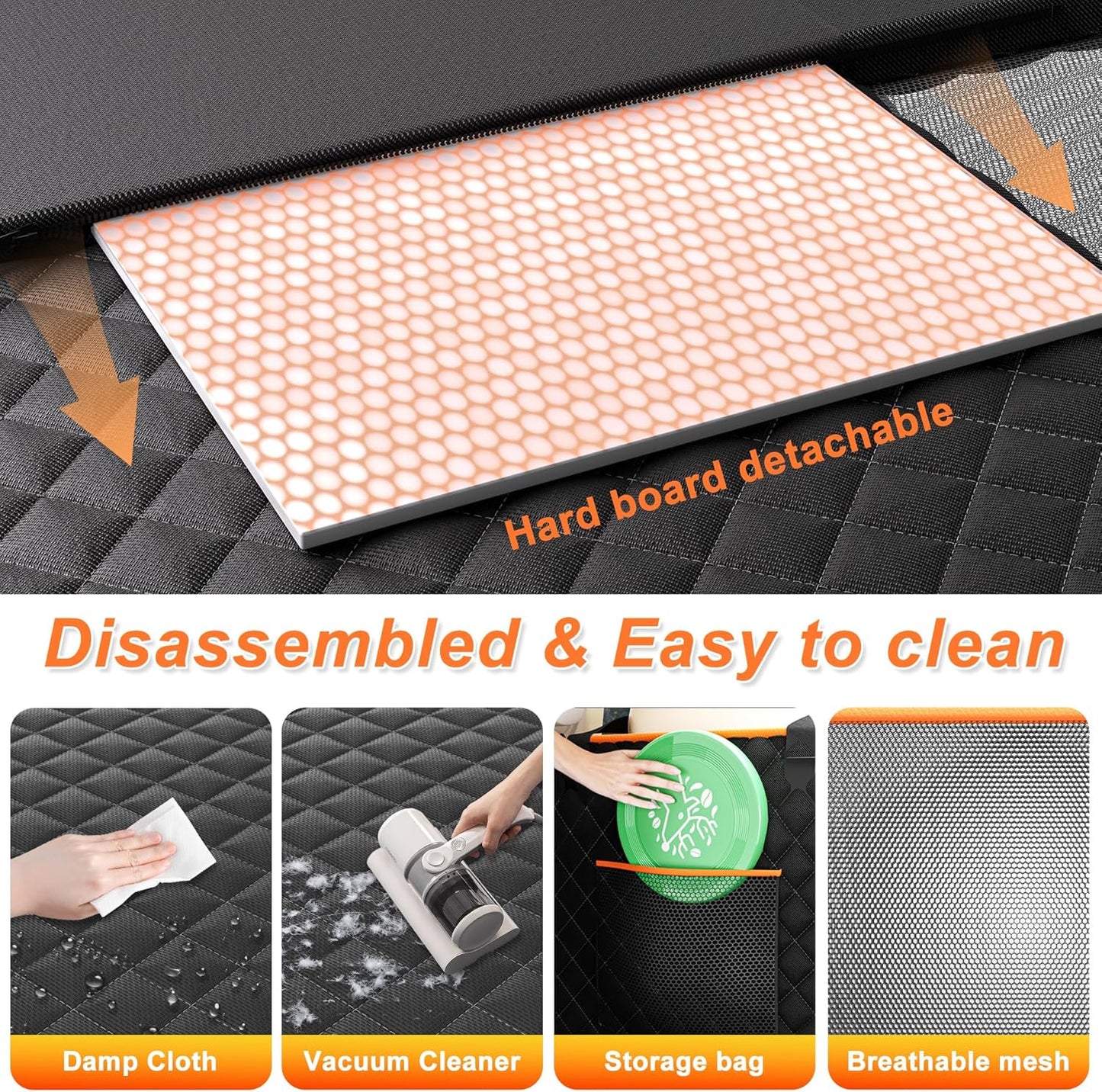 Back Seat Extender for Dogs - Large Space, Waterproof Hard-Bottom Dog Car Seat Cover for Back Seat, Holds 420lbs, Upgraded Material Waterproof Pet Car Bed Dog Hammock for Car, SUV,Truck