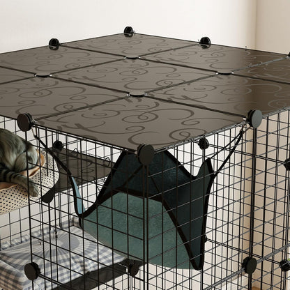 PawHut Cat Cage Indoor, DIY 4 Tier Cat Enclosure with Hammock, 3 x 3 x 4 Detachable Wire Cat Kennel with Ramps, Jumping Platforms, Doors, for 1-3 Cats, 41" L x 41" W x 55" H, Black